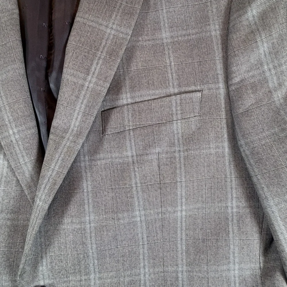 Michael Kors Mens Sz 42R Modern Fit Wool Blend Plaid Suit Jacket Light Grey Blue